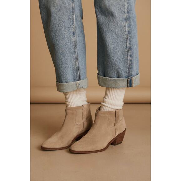 Joie Ajax Suede Ankle Boots Size 38.5 or 8.5 Putty Taupe Leather Cowboy Western - Picture 3 of 13